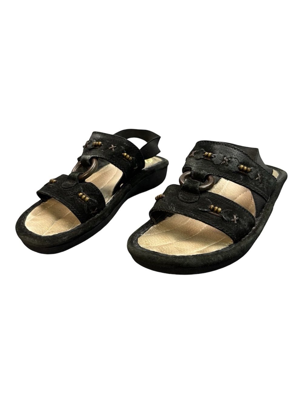 Earth Shoe Gelron 2000 Bradley Black Leather Beaded Sandals Women's Size 7